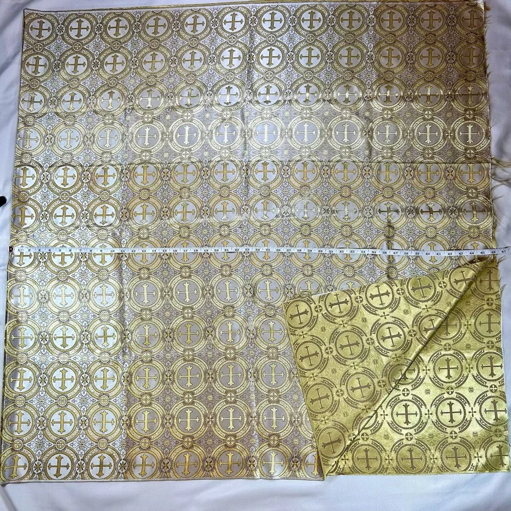 Gold/Silver Church Cross Brocade Fabric Remnant (pre-cut) - 2.5 yds (46